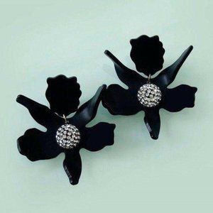 Lele Sadoughi Black Lily Crystal Earrings